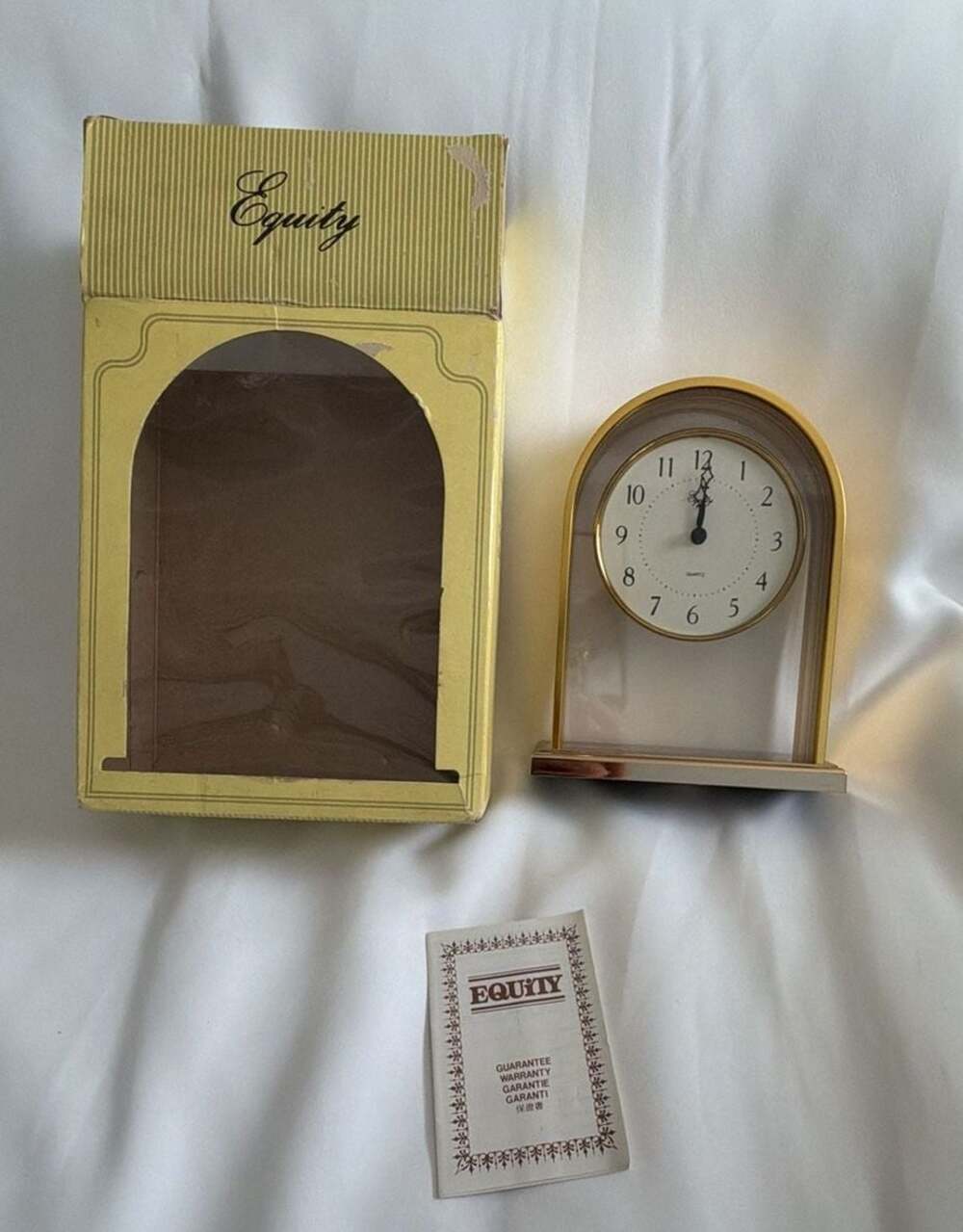 Vintage Equity Quartz Arched Table Clock in Gold Tone